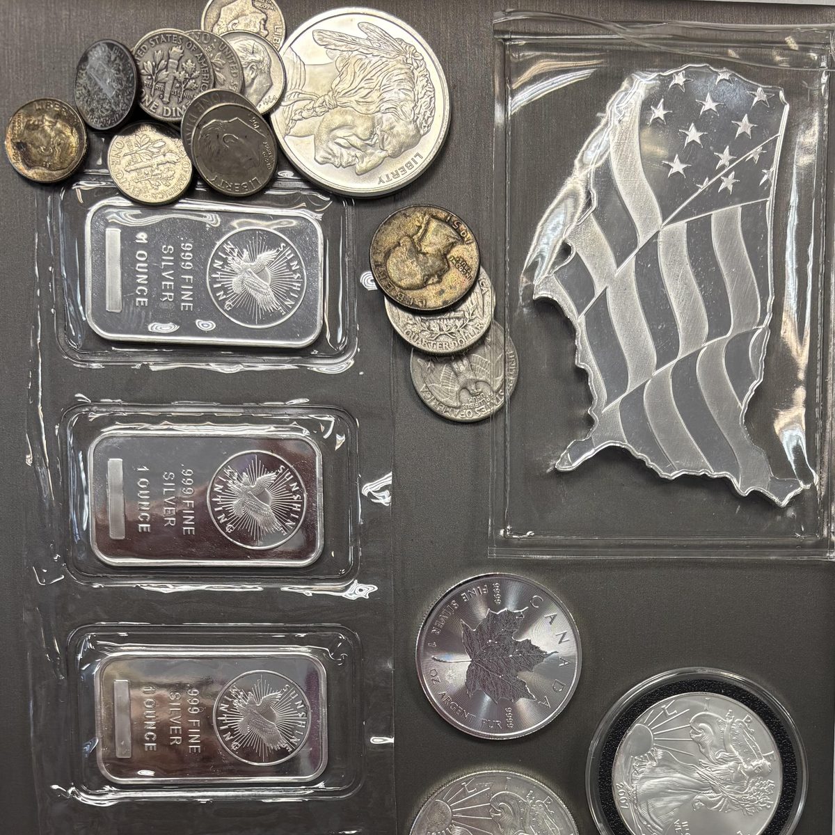 Silver bullion and coins